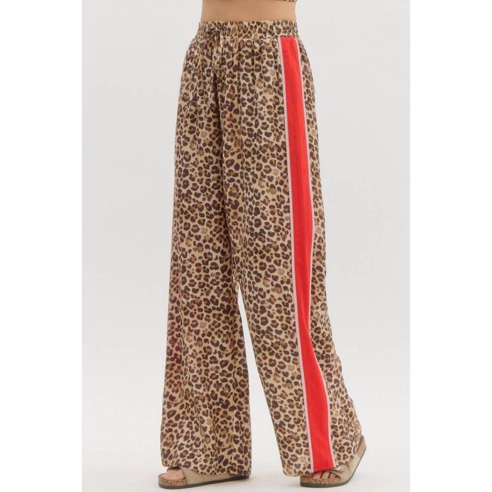 NEW ENTRO scarlet leopard wide leg pants in beige - Picture 5 of 5